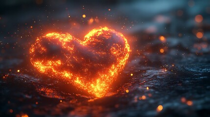 Wall Mural - Digital heart shape with futuristic light effects and floating particles