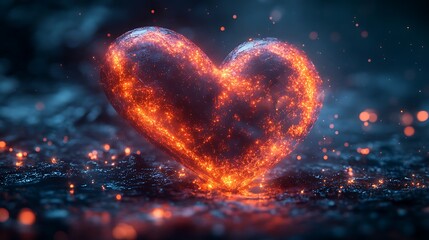 Wall Mural - Digital heart shape with futuristic light effects and floating particles