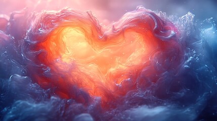 Wall Mural - Romantic heart shape surrounded by soft pastel gradients and light trails
