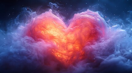 Wall Mural - Romantic heart shape surrounded by soft pastel gradients and light trails