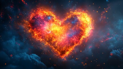 Wall Mural - Love symbol in abstract heart shape with digital patterns and bright colors