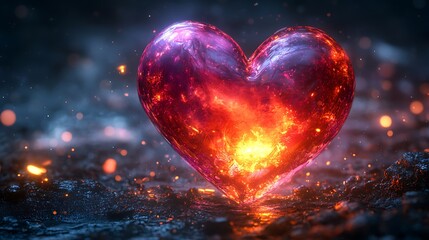 Wall Mural - Red and purple heart shape with soft edges glowing with inner light