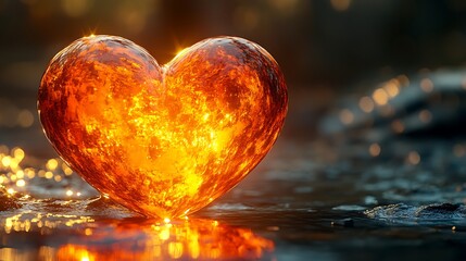 Wall Mural - Romantic 3D heart with glowing inner light and smooth reflections