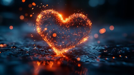 Wall Mural - Digital heart shape with holographic glow and ethereal light effects