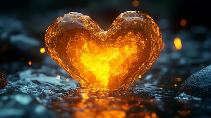 Wall Mural - 3D heart shape with fluid animation and soft glowing edges