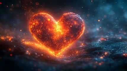 Wall Mural - Soft glowing heart with intricate digital patterns and flowing light trails