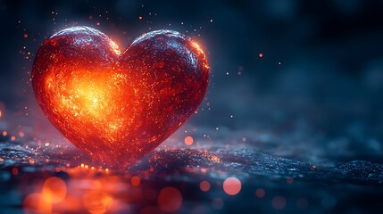 Wall Mural - Soft glowing heart with intricate digital patterns and flowing light trails