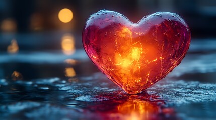 Wall Mural - 3D heart shape with deep vibrant colors and glowing effects on the surface