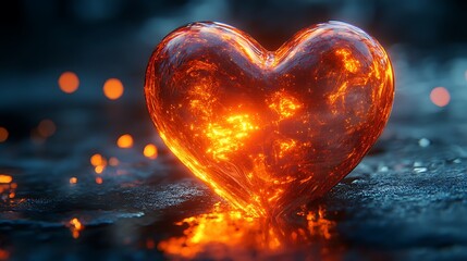 Wall Mural - Abstract glowing heart shape with a shimmering light reflection on its surface