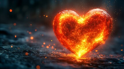 Wall Mural - Soft glowing heart with intricate digital patterns and flowing light trails