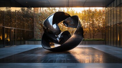 Wall Mural - Modern abstract sculpture in urban environment with reflections