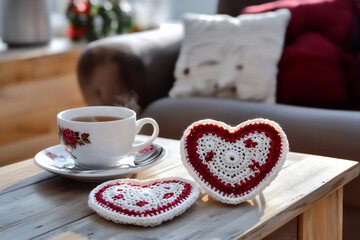 Wall Mural -  crochet heart coasters