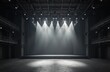 © Maryna - Empty stage with illuminated spotlights. Preparation for concert show. Modern interior design of scene before performance. Led lights, box speakers, sound, musical equipment for rock festival event.