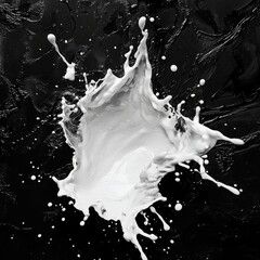 Aufkleber - A Dynamic Contrast: A Splash of White Paint Against a Textured Black Background, Showcasing Movement and Fluidity