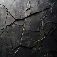 Poster - Deep Shadows: A Close-Up of a Dark, Textured Slate Surface with Cracks and Angular Fragments