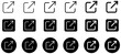© GraphicSpark - External link icons set on white background. Interface icon for hyperlink and redirection. Open link button icon in flat style. Share interface button. Page open in the new window. Vector illustration