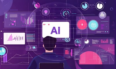 Man analyzes AI data on futuristic screen