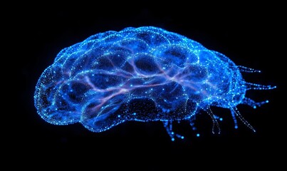 Futuristic Digital Brain with Blue Neural Connections Depicting Artificial Intelligence, Technology, and Innovation at Night
