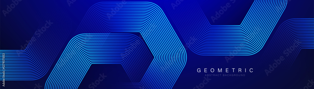 Abstract blue background with blue glowing hexagon lines. Modern shiny ...