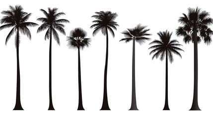 Sticker - A set of black vector palm tree silhouettes isolated on a white background