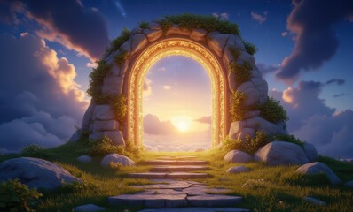 Poster - Magical stone archway at sunset