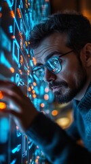 marketing specialist engaging with seo optimization tools on a futuristic interface for enhancing on