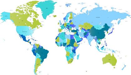  World map. Color modern vector map. Silhouette map.