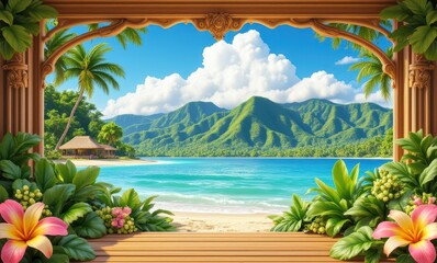 Sticker - Tropical paradise with vibrant scenery