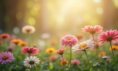 Canvas Print - Colorful flowers blooming in soft sunlight