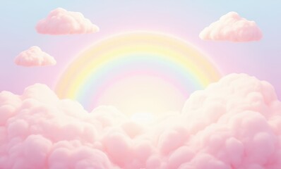 Wall Mural - Colorful pastel rainbow over fluffy clouds