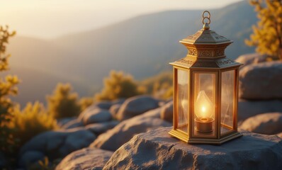 Poster - Golden lantern glowing at sunset