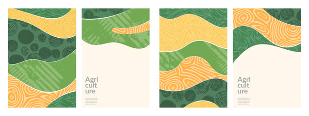 Wall Mural - rural landscape with field of corn rice and potatoes. geometric green pattern, agriculture, organic 
