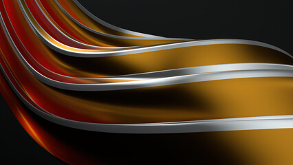 Wall Mural - delicate modern art abstract background made of curves of silver lines on dark background with gold 