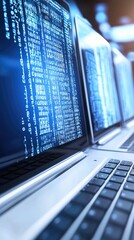 Close-up of laptop screens with code
