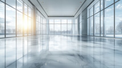 Poster - Modern Bright Office Space with Marble Floor and Large Windows