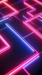 Wall Mural - glowing neon lights form geometric patterns and shapes on surface