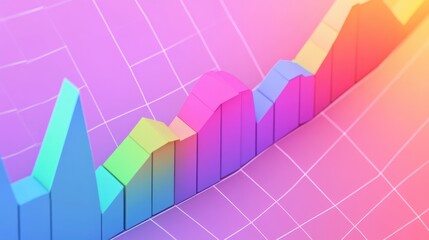 Colorful 3D bar graph depicting growth trends over time against a grid background