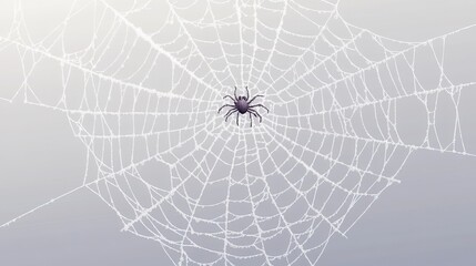 Close-up of spider on intricate dewy web against soft light background