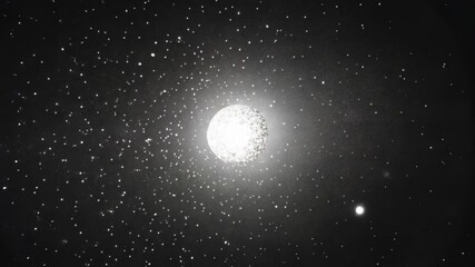 Wall Mural - Glimpse of a glowing star surrounded by distant celestial bodies in a dark cosmic expanse filled with twinkling stars