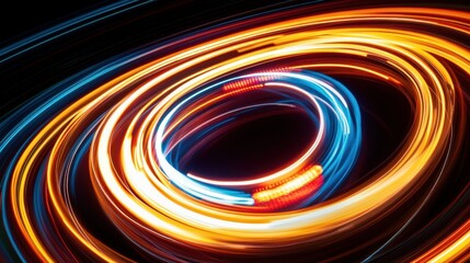 Wall Mural - colorful light trails in circular motion against black background