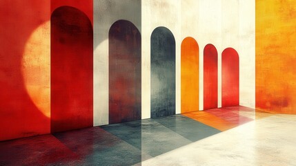 Wall Mural - Abstract Art with Colorful Arched Shadows on Smooth Surface