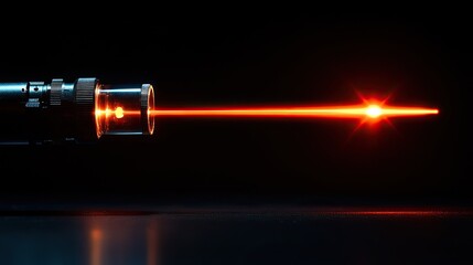 red laser beam emitting from lens. perfect for technology, science, or futuristic designs.