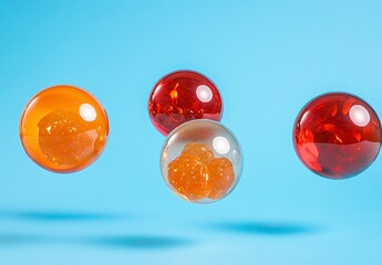 Translucent Spheres Floating on Light Blue Background