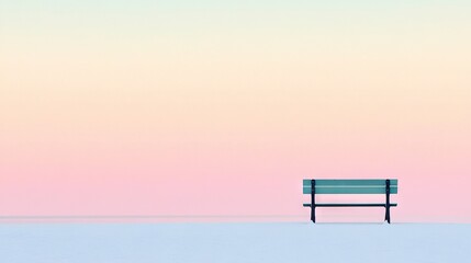 Wall Mural - a bench rests atop snow-covered ground, beside towering buildings and a blue sky