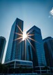 Rayos de sol sobre los modernos edificios de la ciudad al amanecer en san petersburgo florida skyscraper city building skyscraper downtown business architecture cityscape