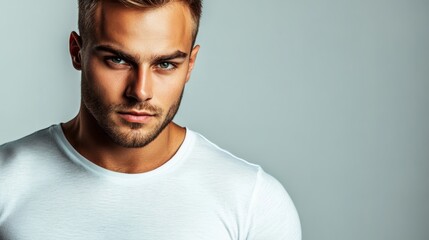 Wall Mural - A picture of an attractive 30-year-old man with short blond hair and a beard, positioned against a transparent backdrop