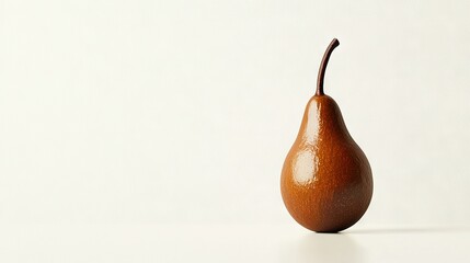 Wall Mural -   A brown pear resting atop a table near a white wall with a white backdrop