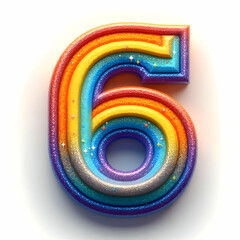 Wall Mural - rainbow 3d number 6 in glitter texture isolated on white background