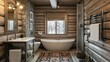 © elena - Three dimensional render of interior of rustic bathroom