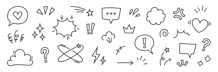 Wall Mural - comic cute speech bubble cartoon element icon set. comic cute speech bubble, emphasis, star spark, l